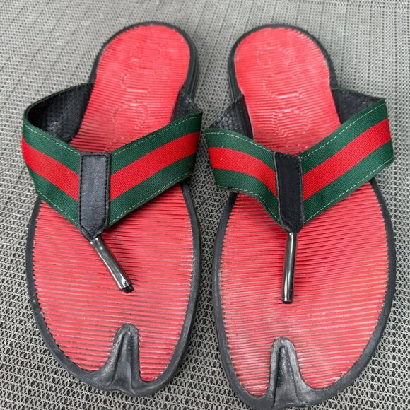 Gucci Sherry Line Mens Size 42 EU 9.5 US Red & Green Thong Sandals - Picture 7 of 8